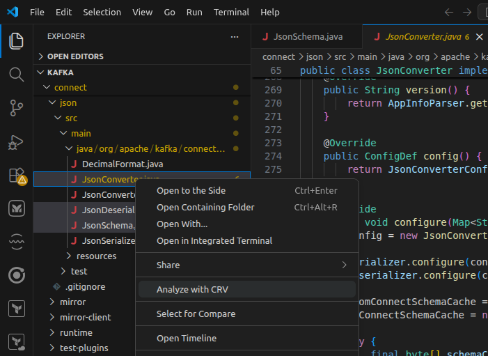 Analysis in context menu